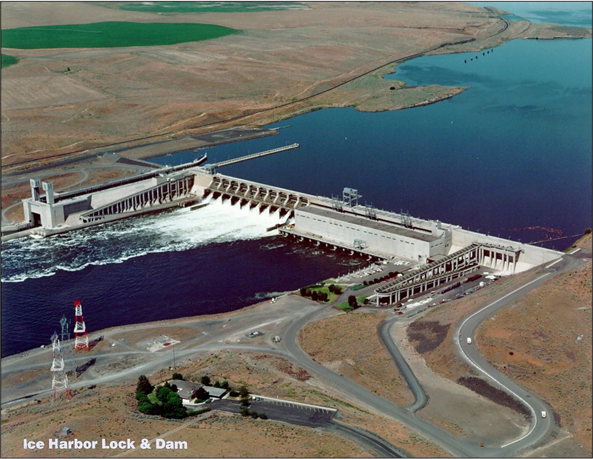 A much larger scale run-of-river facility, which creates a waterfall by building a dam at Ice Harbor, Snake River, WA