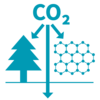 CO2 with arrows to tree, ground, and graphene